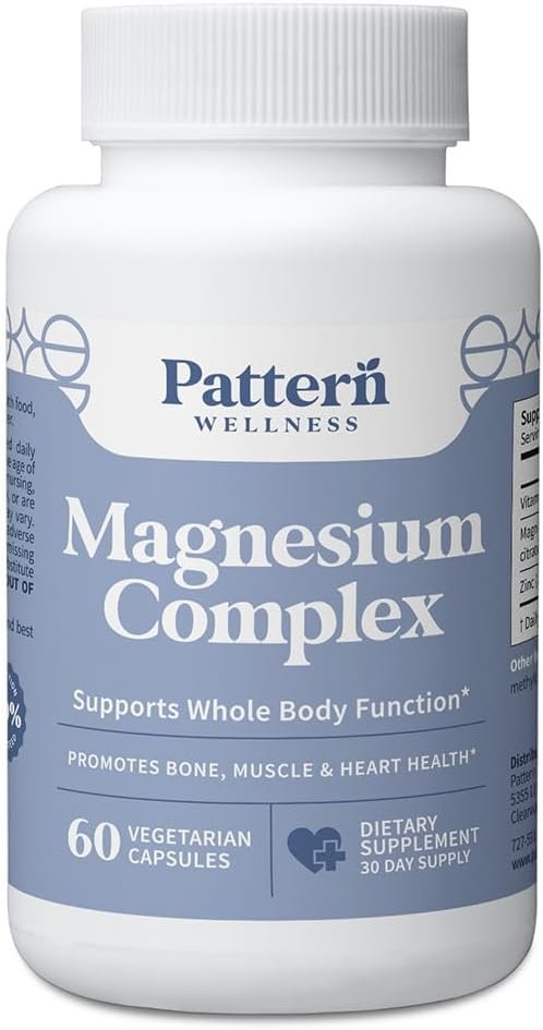 Pattern Wellness Magnesium Complex Supplement – 60 Vegan Capsules | Supports Muscle, Bone & Relaxation Health – with Zinc & Vitamin D – Daily Support Formula