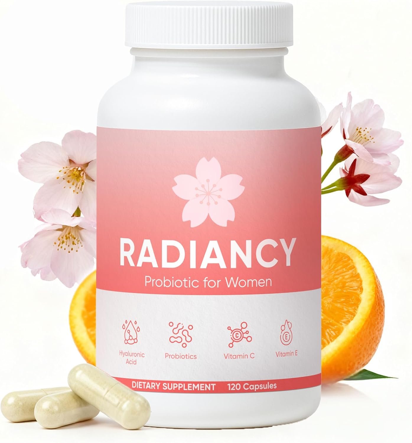 Radiancy Probiotic for Women Vaginal Health – Vaginal Dryness & Ph Balance with Lactobacillus Strains, Cherry Blossom Extract, Hyaluronic Acid, Vitamin C | 120 Count