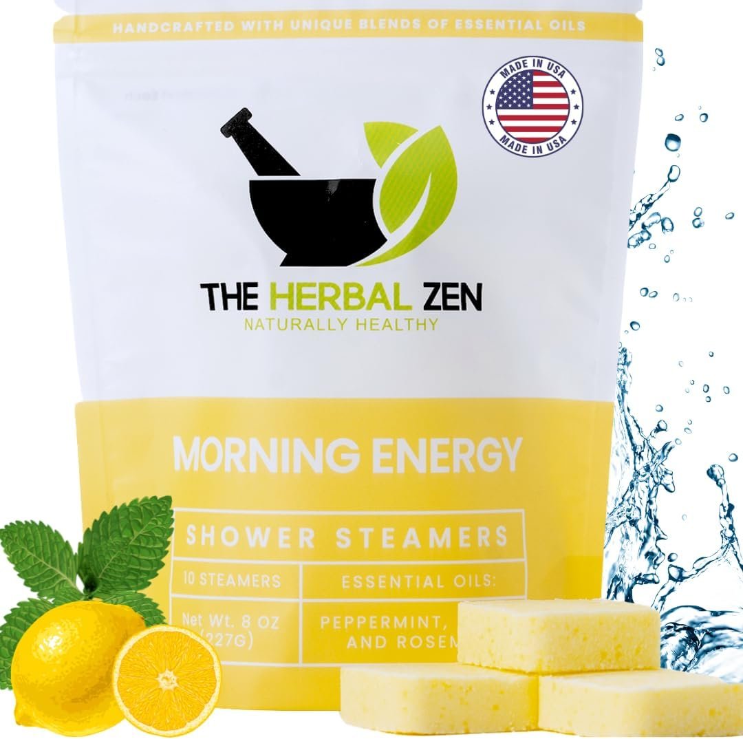 Morning Energy Shower Steamers Aromatherapy 10 Pack – Energizing Peppermint and Lemon Essential Oils for Morning Energy – USA Made Natural Shower Bombs Aromatherapy Gift – The Herbal Zen