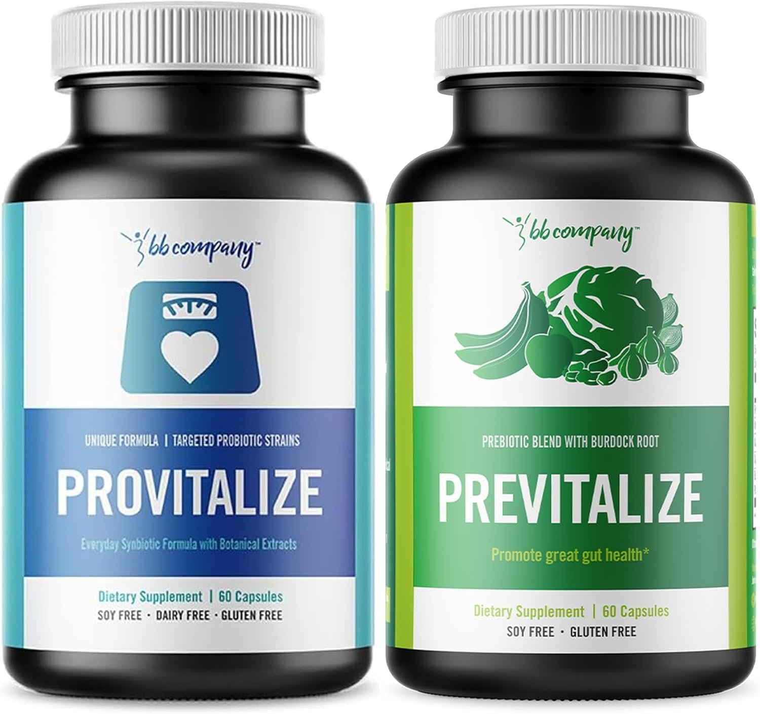BB Company Slim Gut Bundle | Menopause Prebiotics and Probiotics for Women | Gut Vitamins for Digestive Health | Supports Joint Health & Sexy Midsection | Provitalize & Previtalize | 30 Day Supply