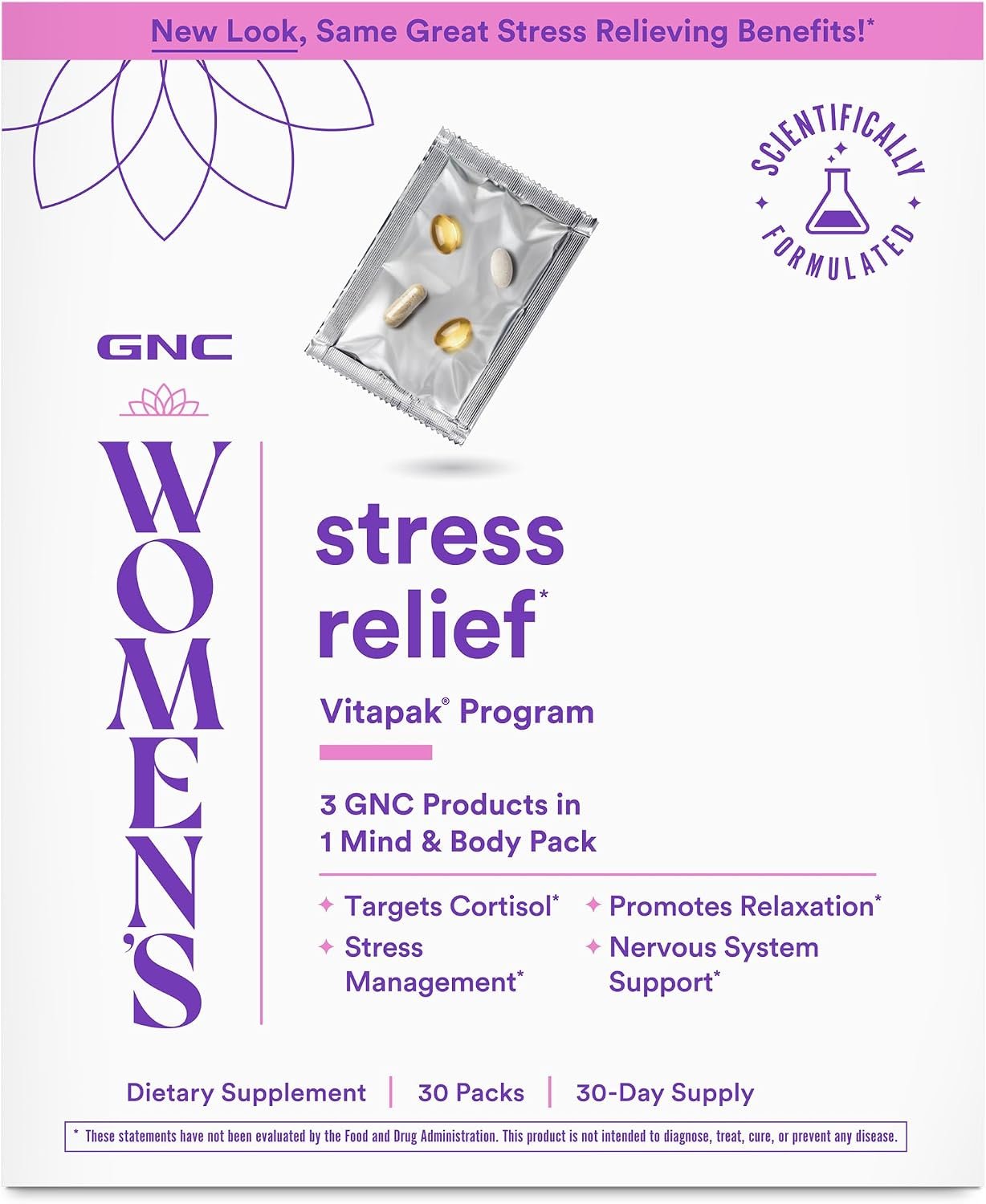 GNC Women’s Stress Relief Vitapak, Stress & Cortisol Management, 30 Count