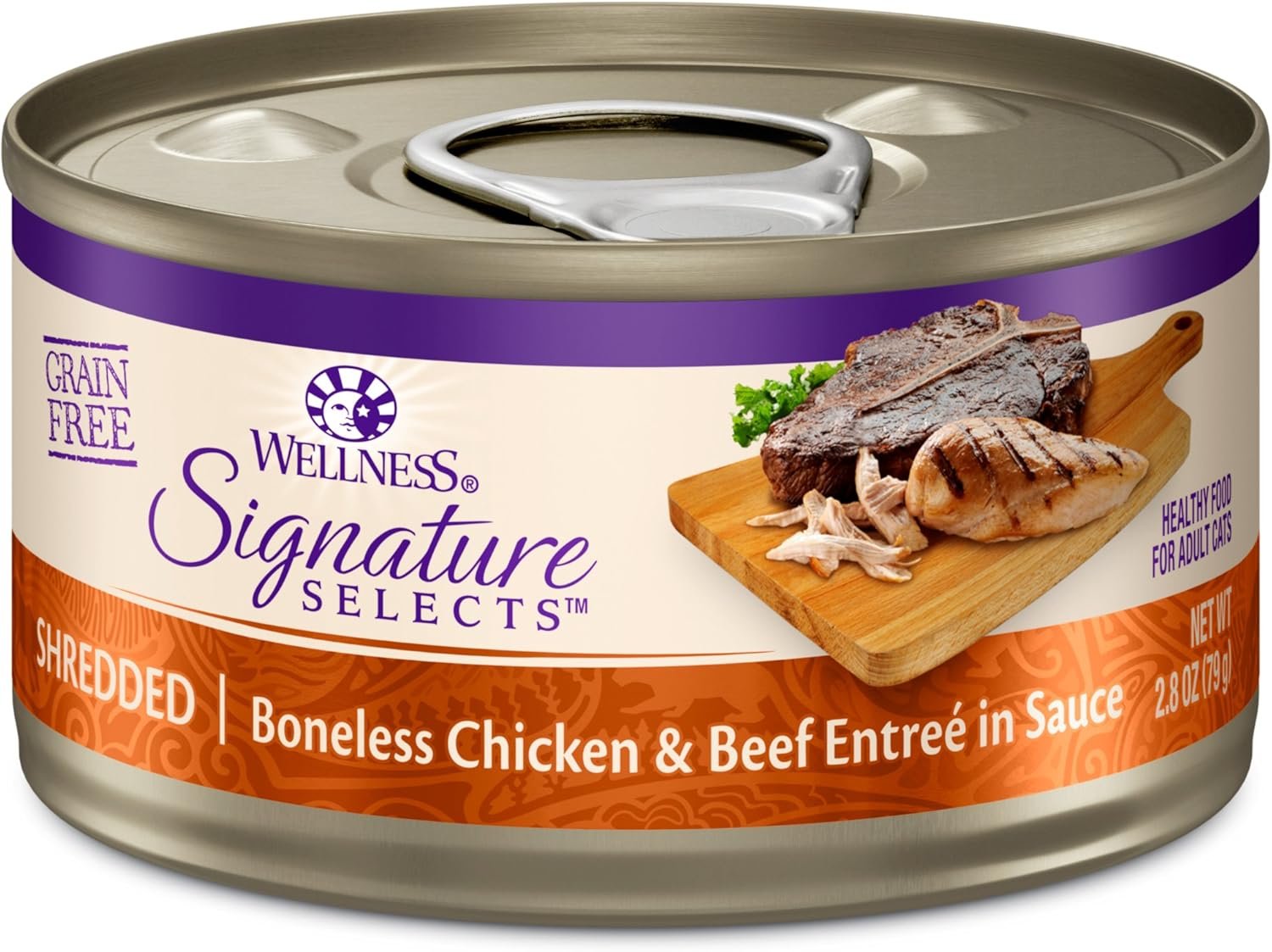 Wellness CORE Signature Selects Shredded Adult Canned Wet Cat Food, Natural, Protein Rich, Grain Free, Chicken and Beef Entrée Recipe, 2.8 oz, Pack of 12 Cans