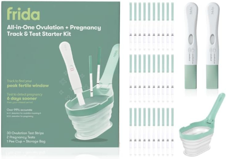 Frida Fertility All-in-One Ovulation & Pregnancy Test Kit, Reusable Pee Cup | 30 Easy At-Home LH Strips, 2 Pregnancy Tests, Ovulation Tracker & Reusable Pee Cup