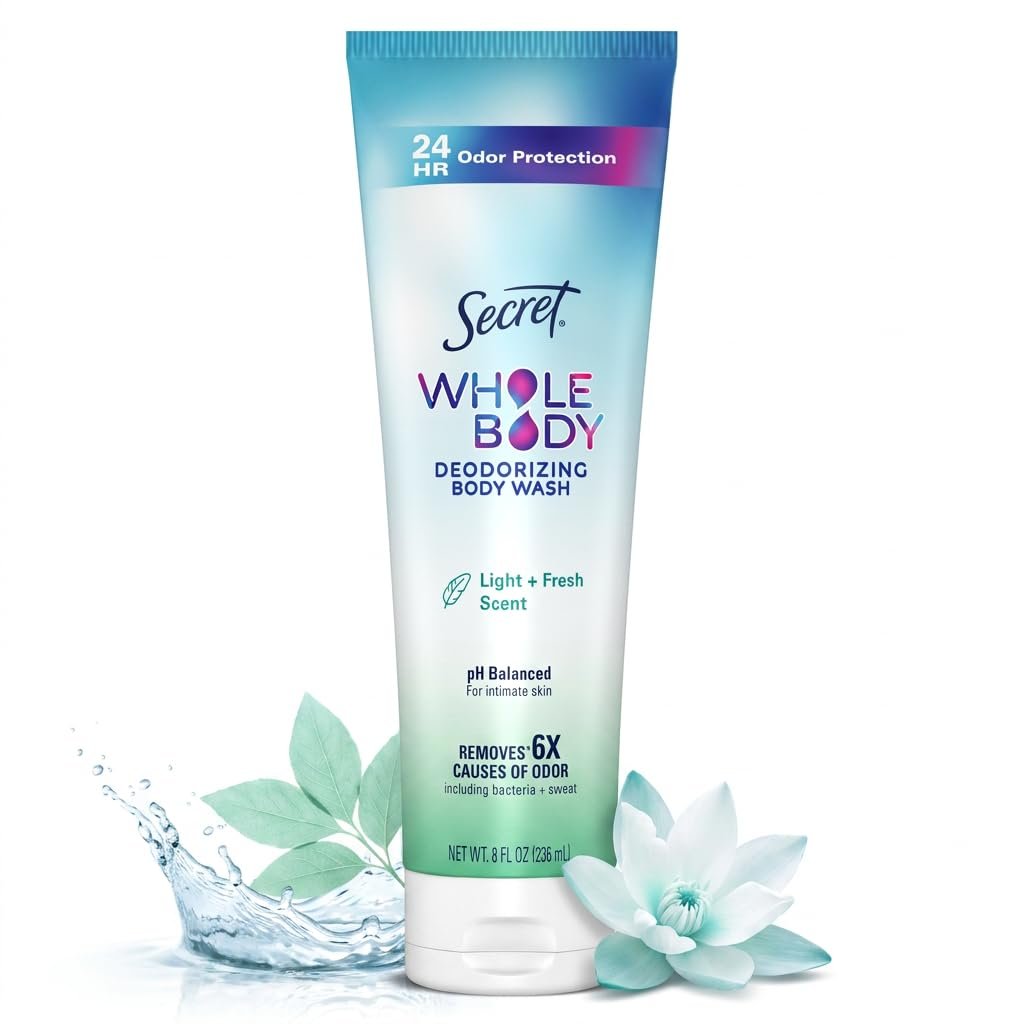 Secret Feminine Wash, 24 HR Deodorizing Feminine Body Wash for Women, Removes 6x Causes of Odor, PH Balanced, Safe to Use Everywhere, Light & Fresh, 8.0 oz