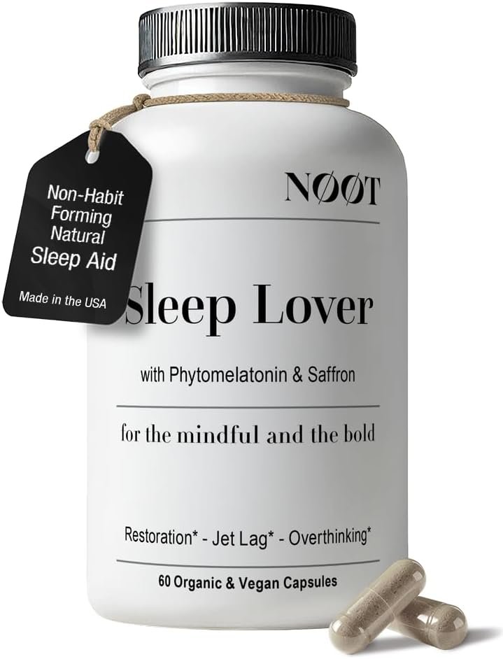 NOOT Sleep Lover Supplement – Natural Sleeping Aid for Adults & Students | Non-Habit Forming Sleep Supplement w. Ashwagandha, Lemon Balm, L-Theanine & Phytomelatonin | Deep Rest Support | 60 Capsules