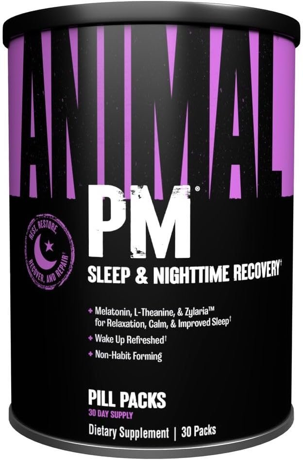 Animal PM Deep Sleep Aid Supplement for Adults | 30 Pill Packs | Magnesium, Melatonin, L-Theanine, Gaba & Zinc Stak | Non Habit Forming | Supports Relaxation, Recovery, Mood & Muscle Growth