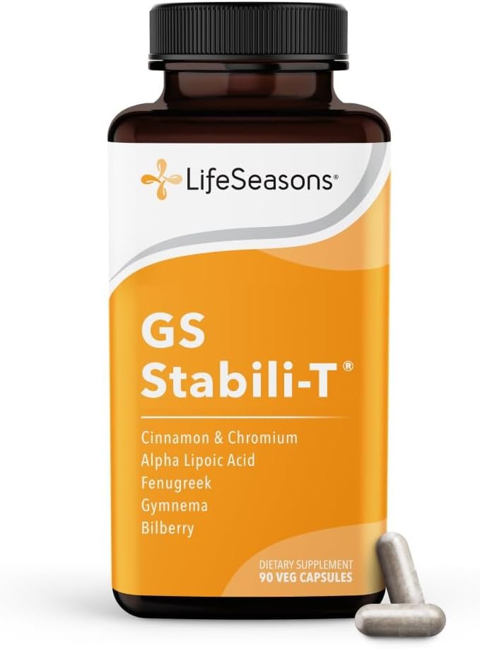LifeSeasons GS Stabili-T – Blood Sugar Support Supplement – Healthy Circulation & Vision – Maintain Normal Levels – Chromium Cinnamon Gymnema Bilberry & Alpha Lipoic Acid – 90 Capsules