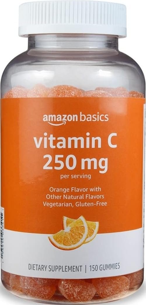 Amazon Basics Vitamin C Gummies, Sour Orange Flavor, 250 mg, 150 Count, Vegetarian, Immune Health Support (Previously Solimo)