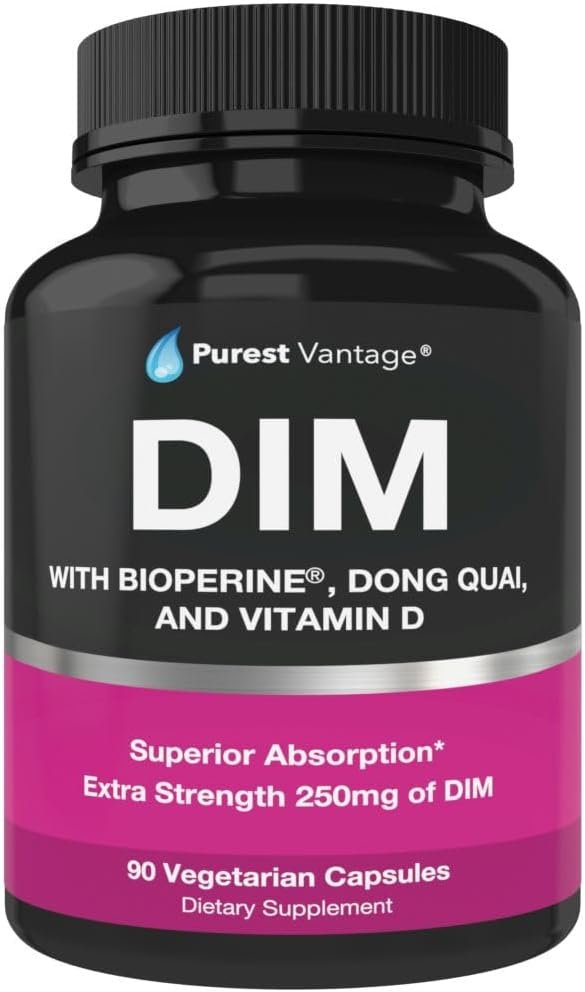 DIM Supplement 250mg Diindolylmethane, 90 Capsules | Hormone Balance Support for Women, Menopause and Estrogen Support, Diindolylmethane Plus BioPerine and Dong Quai
