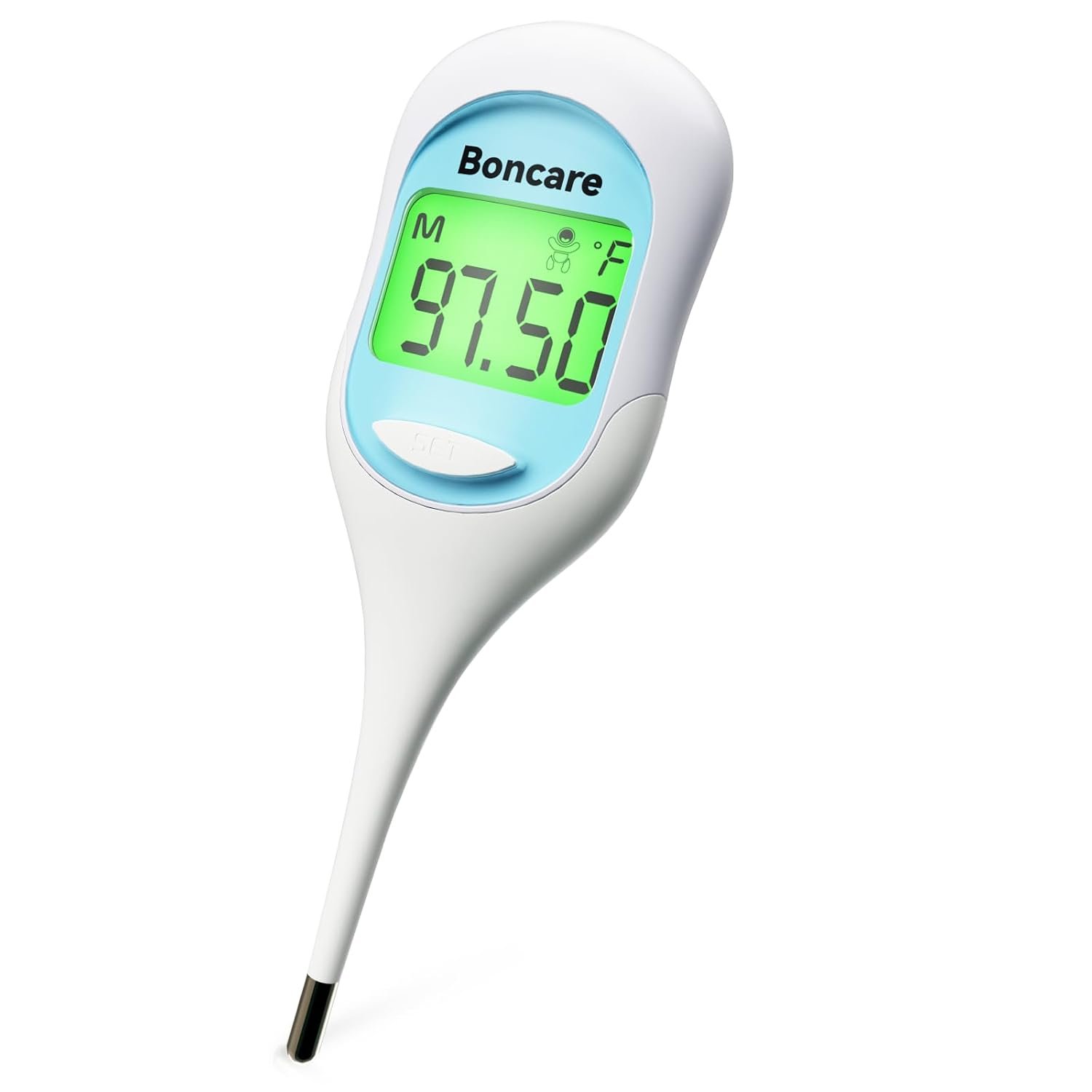 Boncare 9 Seconds Basal Body Thermometer for Ovulation, Oral Thermometer for Adults and Kids – Accurate Rectal Thermometer, with Fever Alarm and Large Display (Sky Blue)
