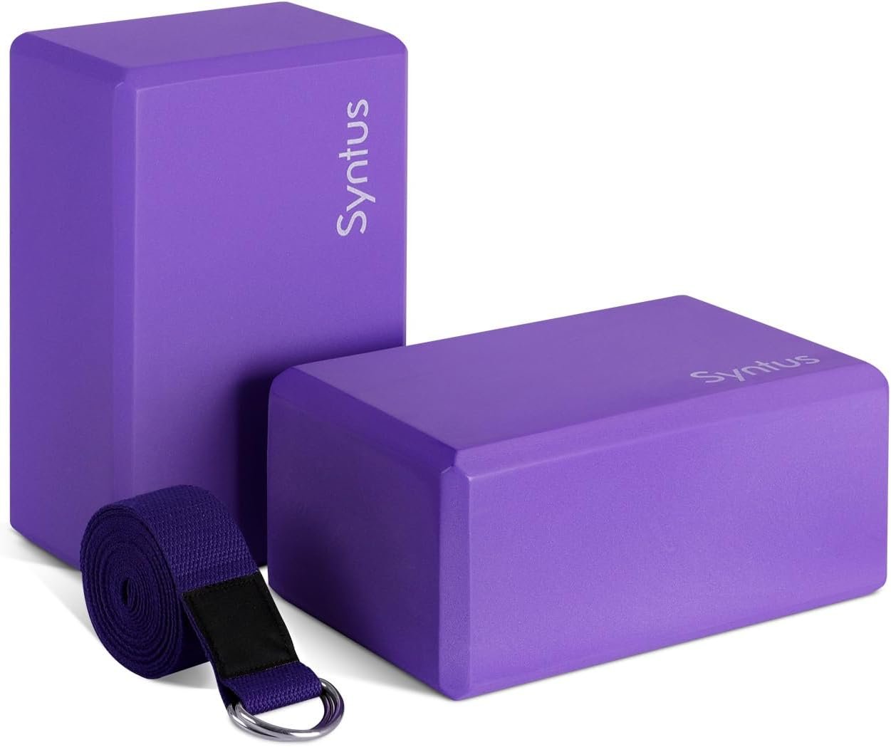 Syntus Yoga Block & Strap Set for Fitness, Pilates, Stretching and Toning | Natural Cork, EVA, 9×6×4 in, Eco-Friendly, Strong Support, Easy to Grip, Anti-Slip, Yoga, Pilates, Stretching Use