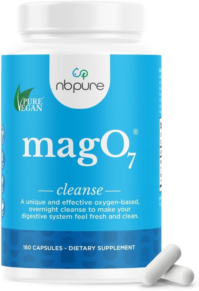 nbpure MagO7 Natural Colon Cleanse & Detox (180 Capsules) | Gentle overnight relief, No painful cramping, Eases constipation & bloating, Ozonated magnesium oxide, Non-habit forming