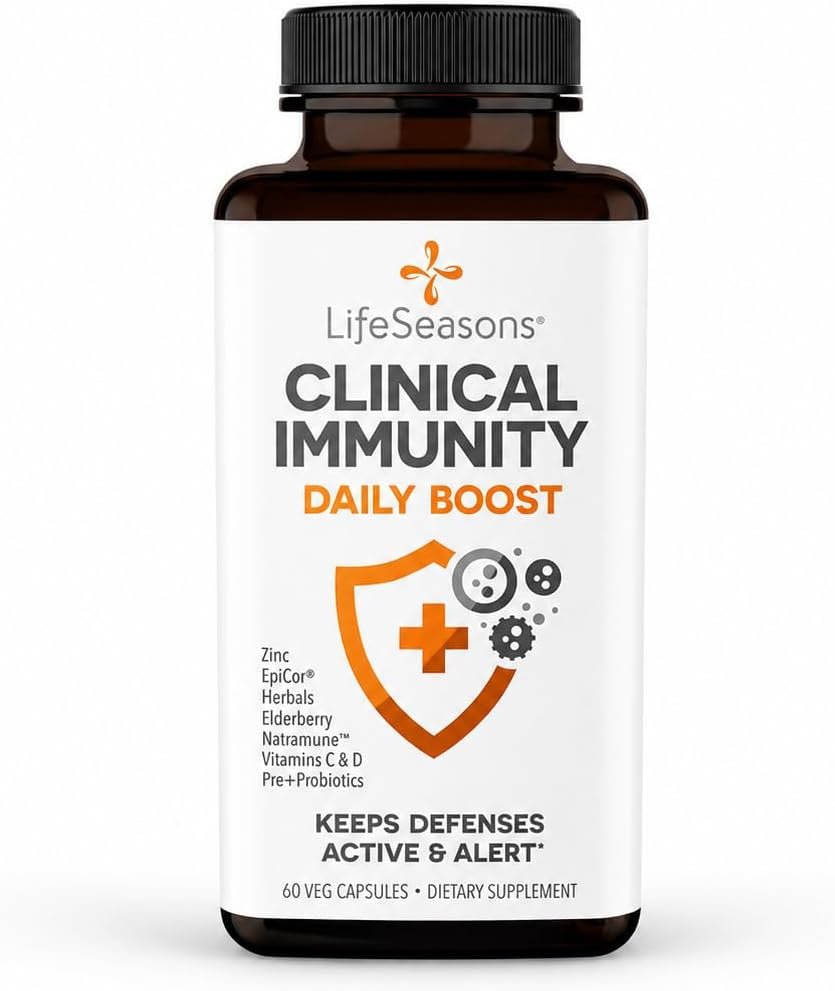LifeSeasons Clinical Immunity – Daily Boost – Immune System Booster – Pre + Probiotics – Increases Antibodies & Immune Cells – Elderberry, Zinc, Natramune & Vitamin C + D3-60 Capsules