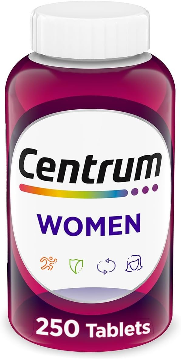 Centrum Multivitamin for Women 18 and Over, 250 Tablets | Contains Vitamin D3, B Vitamins and Antioxidant Vitamins C and E, Gluten Free, Non-GMO Ingredients, GLP-1 Support