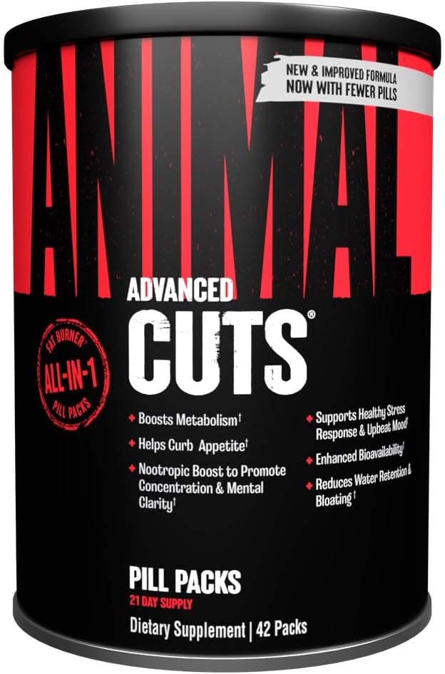Animal Cuts Thermogenic Fat Burner Complex for Men & Women | 42 Pill Packs | Metabolism Booster & Water Shedding Weight Loss Support | Curbs Appetite & Sharpens Focus | Removable Stim | 25+ Ingredients