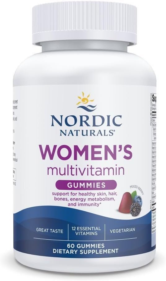 Nordic Naturals Women’s Multivitamin Gummies, Mixed Berry Flavor – 60 Count | Supports healthy skin, hair, bones, energy & immunity with essential vitamins. Non-GMO vegetarian gummies. 30 servings