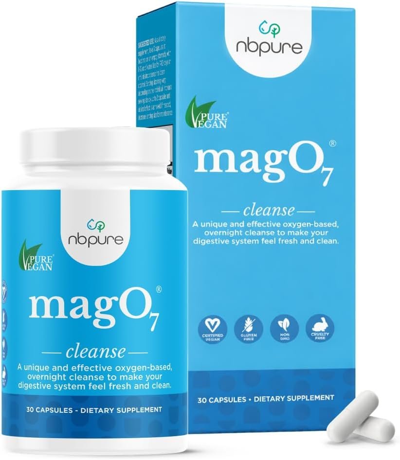 nbpure MagO7 Natural Colon Cleanse & Detox (30 Capsules) | Gentle overnight relief, No painful cramping, Eases constipation & bloating, Ozonated magnesium oxide, Non-habit forming