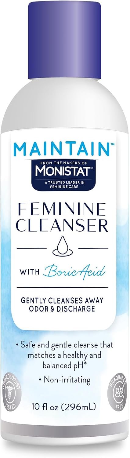Maintain by Monistat Boric Acid Feminine Wash, Fragrance-Free, 10 Fl Oz | Intimate Wash for Women, Gentle pH-Balanced Formula, Cleanses Away Odor & Discharge, Non-Irritating