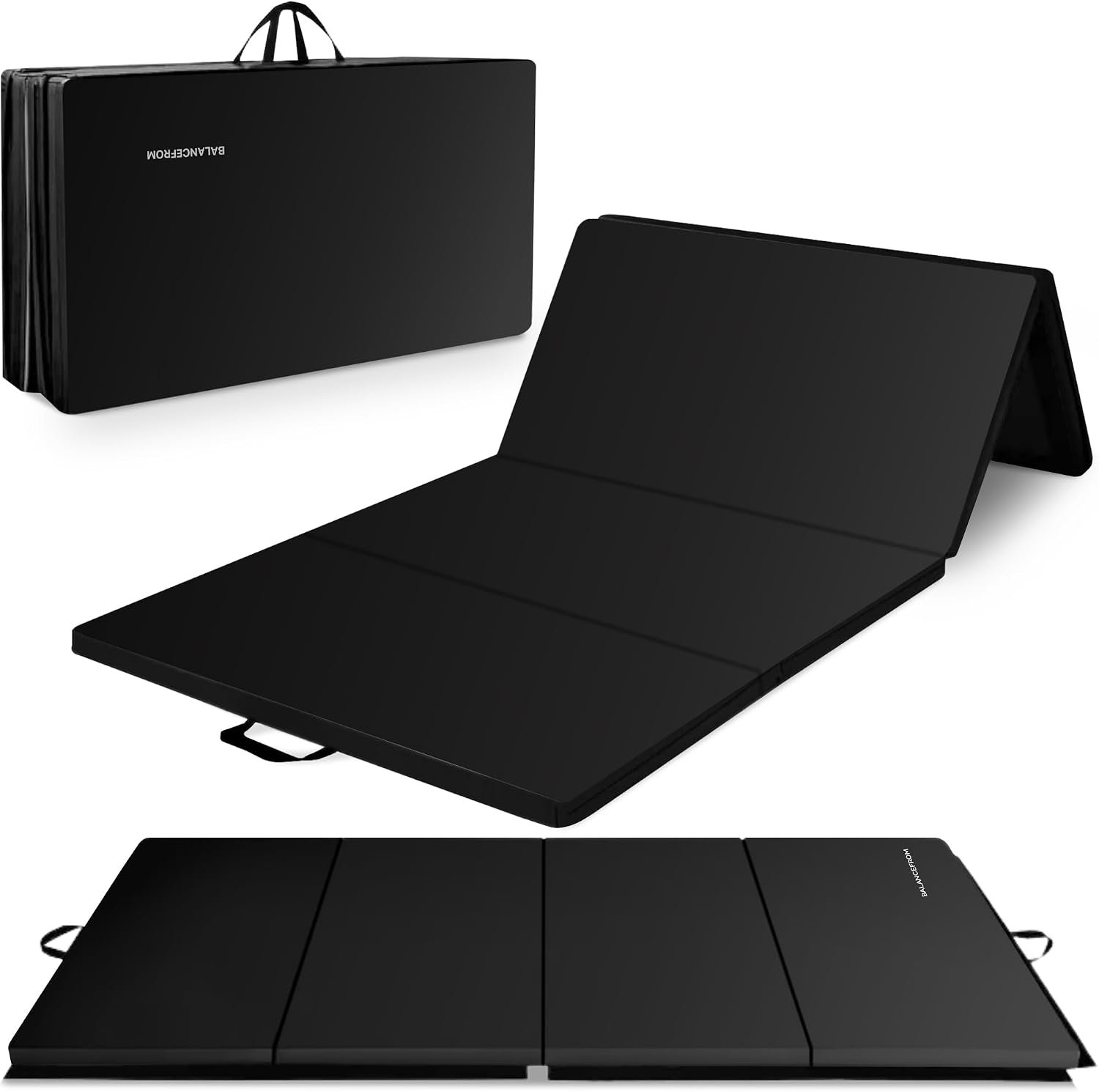 BalanceFrom 10×4 Feet 4-Panel Folding Gymnastics Mat – 2-Inch Thick Pad with Vinyl Surface and Carrying Handles for Tumbling, Yoga, Pilates, Home Workouts, and Martial Arts