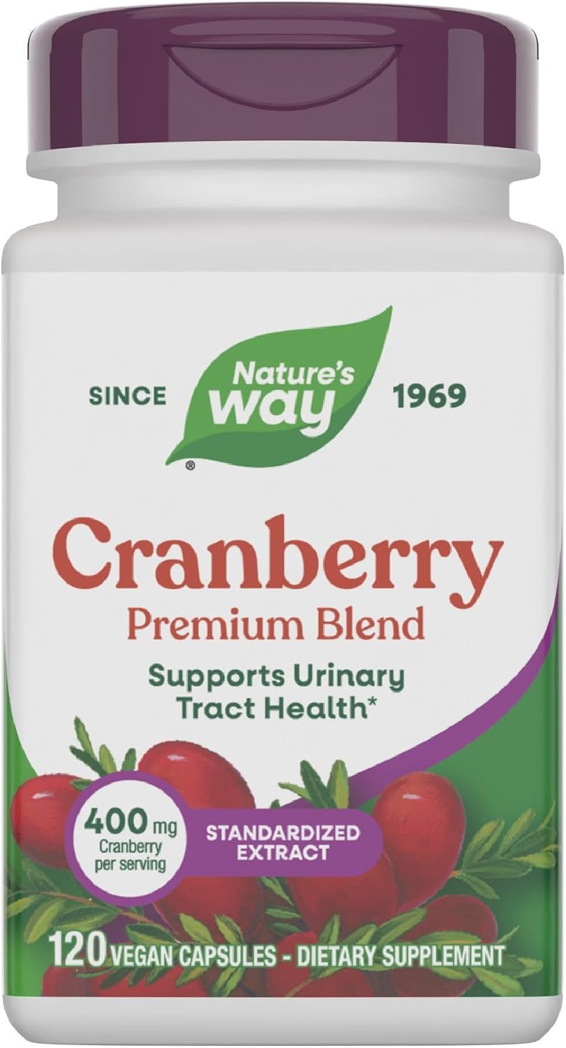 Nature’s Way Premium Blend Cranberry, Urinary Tract Health Support*, 120 ct | With 100% Cranberry Concentrate, 400 mg per Serving, Standardized Extract, Vitamin C, Vegan, Dairy-Free, Gluten-Free
