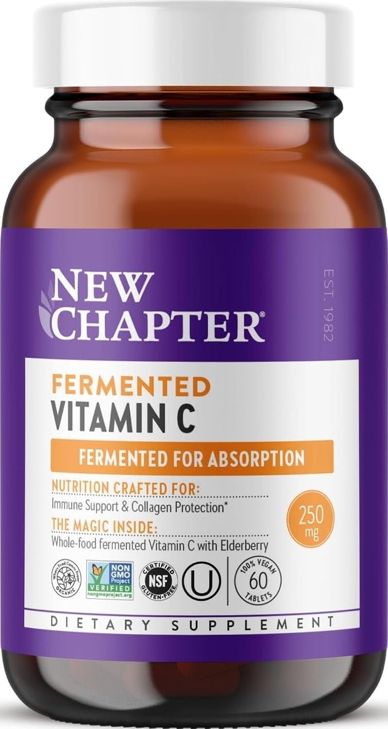 New Chapter Fermented Vitamin C and Elderberry, 60 Count | ONE Daily for Immune Support and Collagen Protection, Made with Organic Herbs, Vegan and Gluten Free Formula