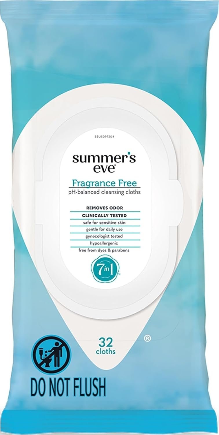 Summer’s Eve Gentle Feminine Wipes, Fragrance Free, 32 Count | Vaginal Wipes with Gentle pH-Balanced Micellar Water Formula, Feminine Care to Help Remove Vaginal Odor, Gynecologist Tested