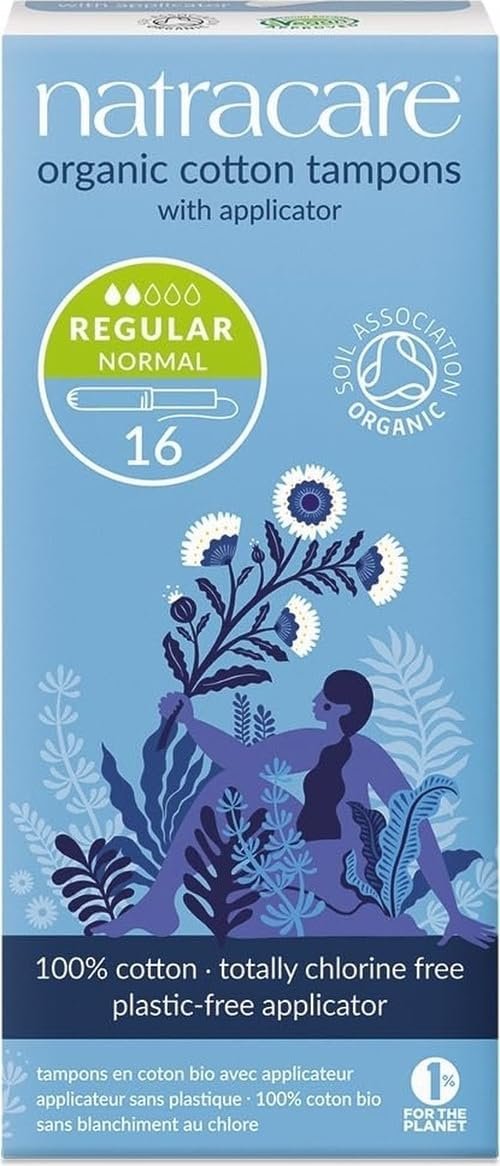 Natracare Organic Cotton Regular Tampons with Cardboard Applicator, Plastic Free, Chlorine Free, Biodegradable 100% Cotton (1 Pack, 16 Tampons Total)