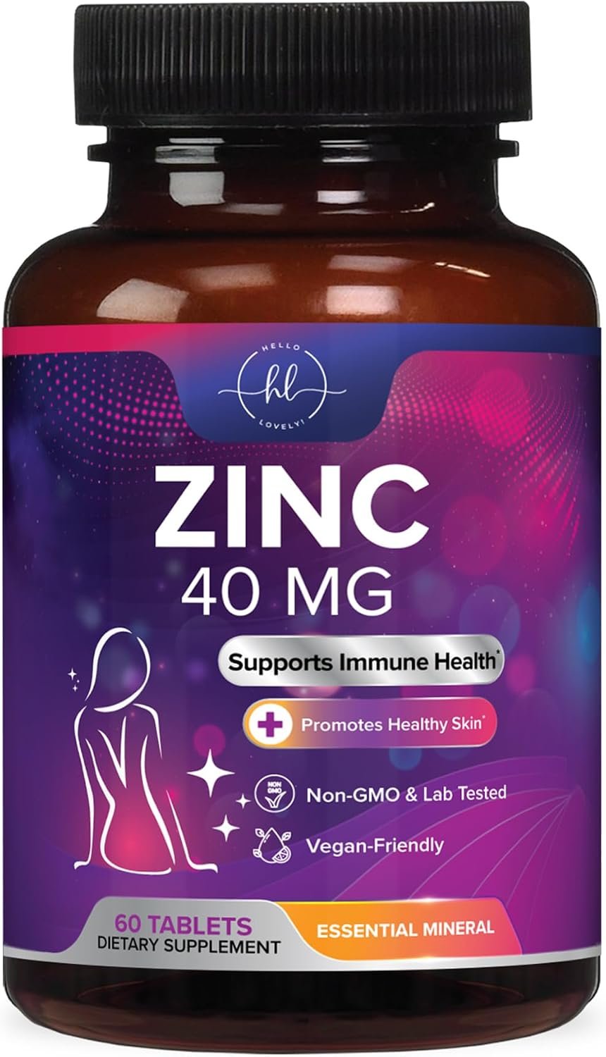 Zinc Supplements 40mg – High Potency Immune Support & Antioxidant Supplement – Best Zinc Supplement for Skin Health & Immune System Support, for Women & Men, Gluten Free, Bottled in USA – 60 Tablets