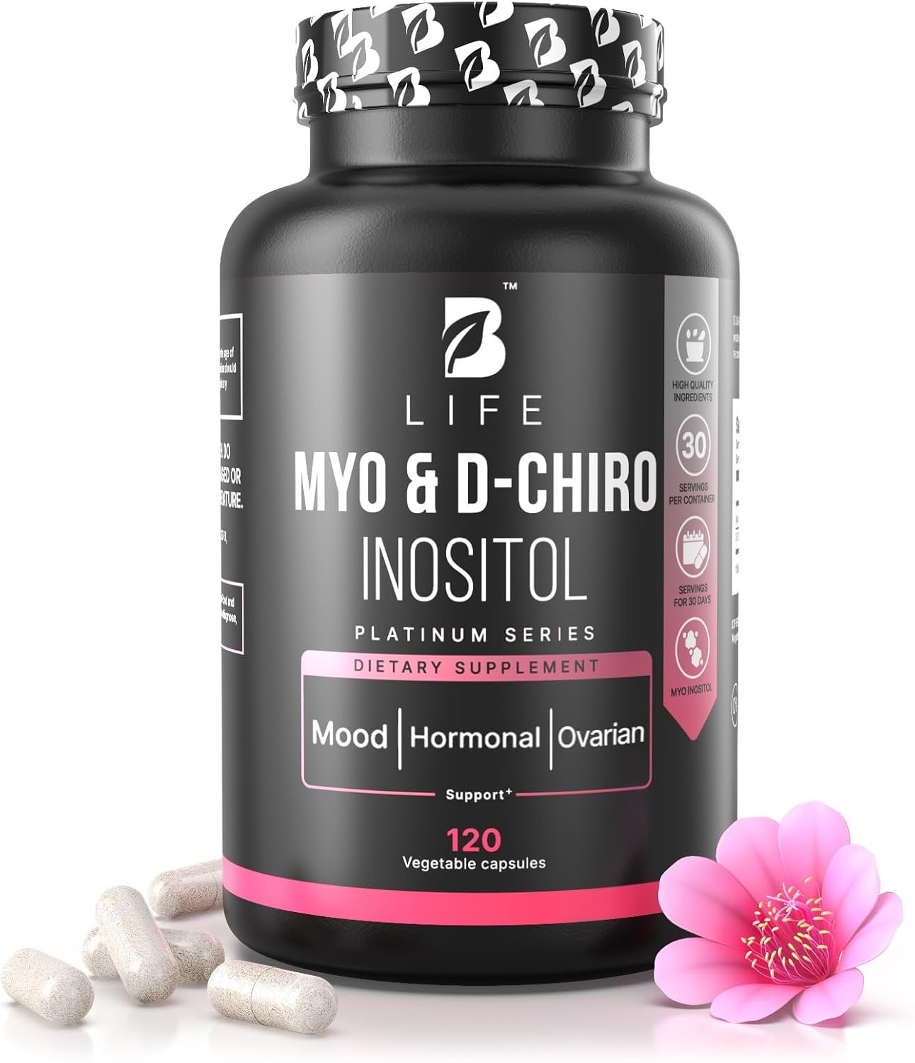 B Life Company Myo-Inositol & D-Chiro Inositol 40:1 for Women | Inositol Supplement for Women | Hormone Balance, Fertility & Cycle | Vitamin B8, Insulin & Flo Ovarian Support | 120 Caps
