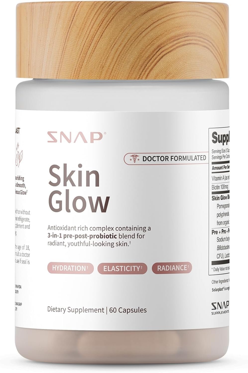 Snap Supplements Skin Glow – Gut & Skin Probiotics for Women & Men, 60 Caps | Vitamin A, Biotin & Clinically Studied Spinach to Support a Radiant, Healthy-Looking Appearance, 30-Day Supply