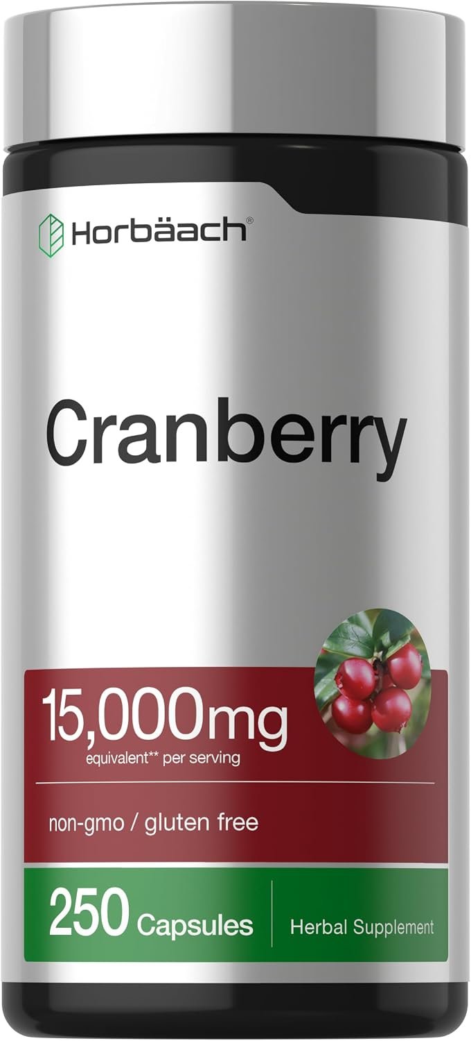 Horbäach Cranberry Pills + Vitamin C | 250 Capsules | Non-GMO and Gluten Free Supplement from Concentrate Extract