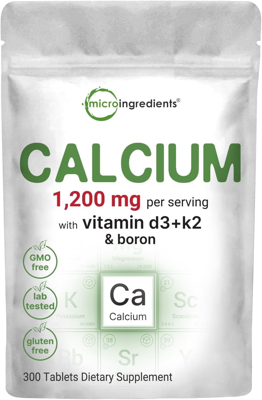 Calcium 1,200mg with Vitamin D3 & K2, 300 Tablets | Calcium Supplements for Women & Men | Mineral Complex Support Bone, Teeth, Colon & Cardiovascular Health | Non-GMO, Gluten-Free