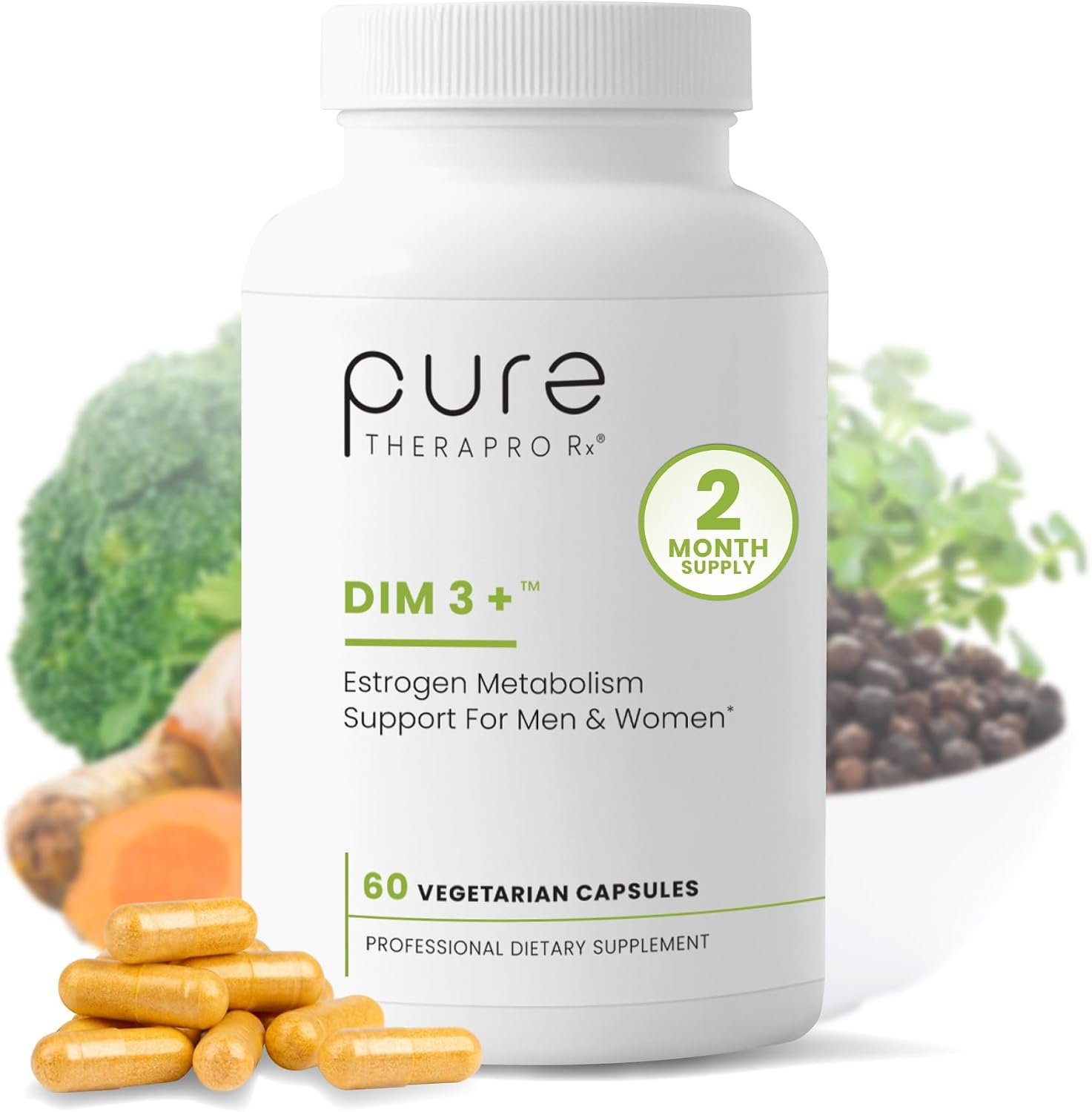 Pure Therapro Rx DIM 3+, Curcumin & BioPerine, 200mg, 60 Capsules | For Men & Women, Vegan Capsules, Maximum Absorption, Made in USA, 2-Month Supply