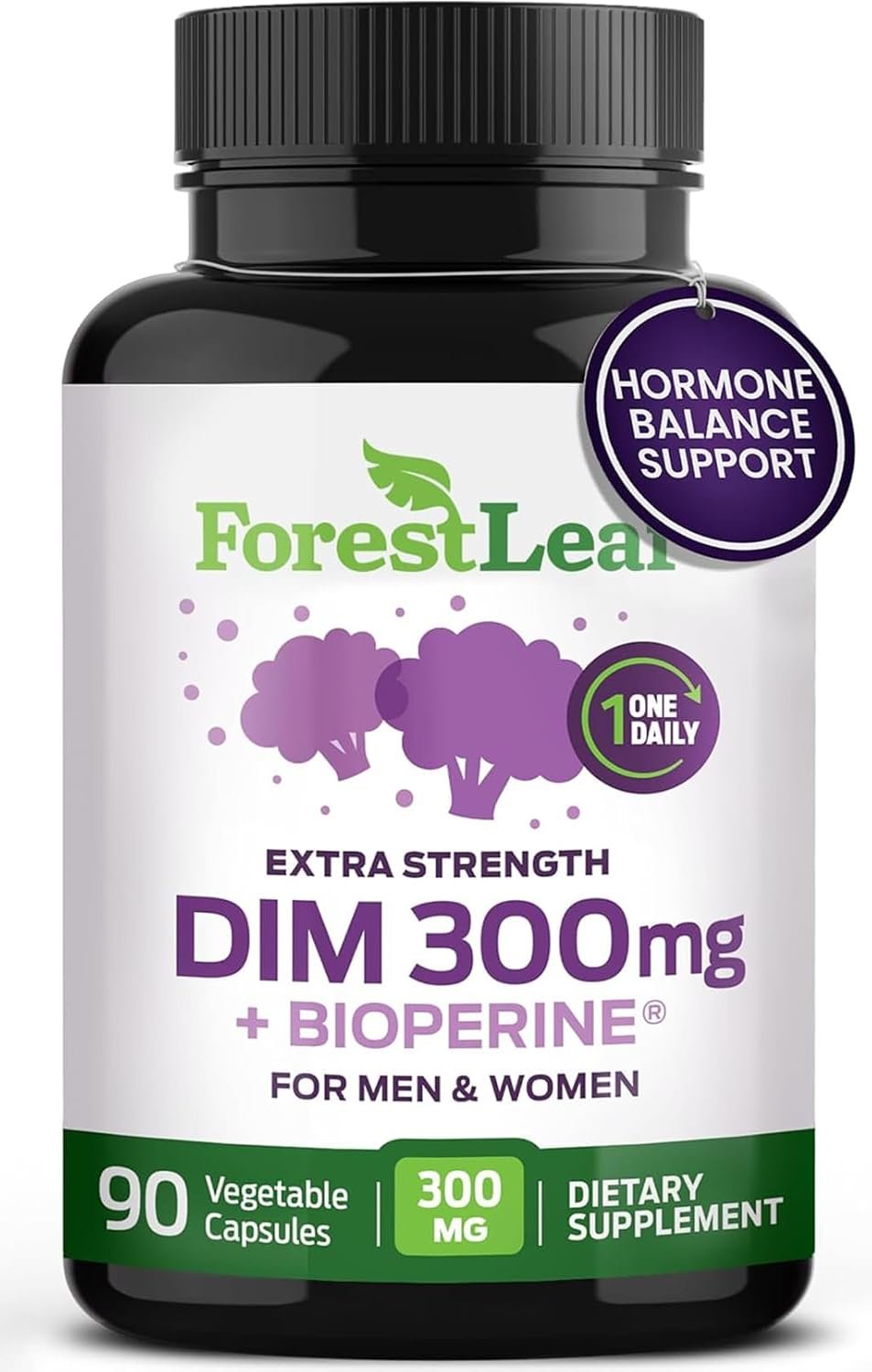 ForestLeaf DIM Supplement – 300mg DIM Estrogen Supplement for Women/Men – Diindolylmethane with BioPerine Black Pepper – Support for Detox, Metabolism, Hormone Balance & Menopause – 90 Caps
