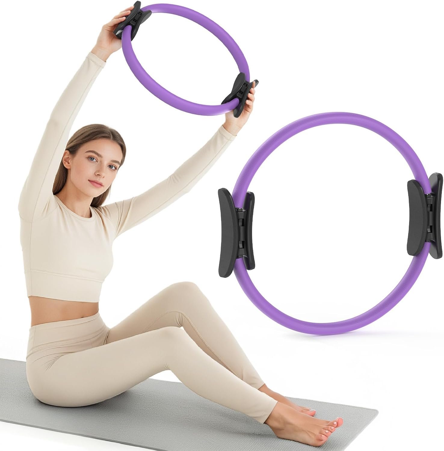 JKSHMYT Pilates Ring, 14.5 inch Magic Circle Pilates Equipment | 30 lb Resistance Home Pilates Ring, Durable Foam Padded Handles, Essentials Pilates Equipment for Beginners and Women