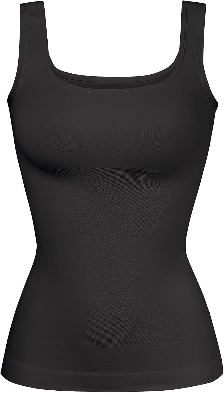 YIOIOIO Womens Shapewear Tank Top Square Neck Tummy Control Compression | No Bust Compression, Anti-Roll Hem, Back Support, Seamless Design, 4-Way Stretch, All-Day Wear Comfort