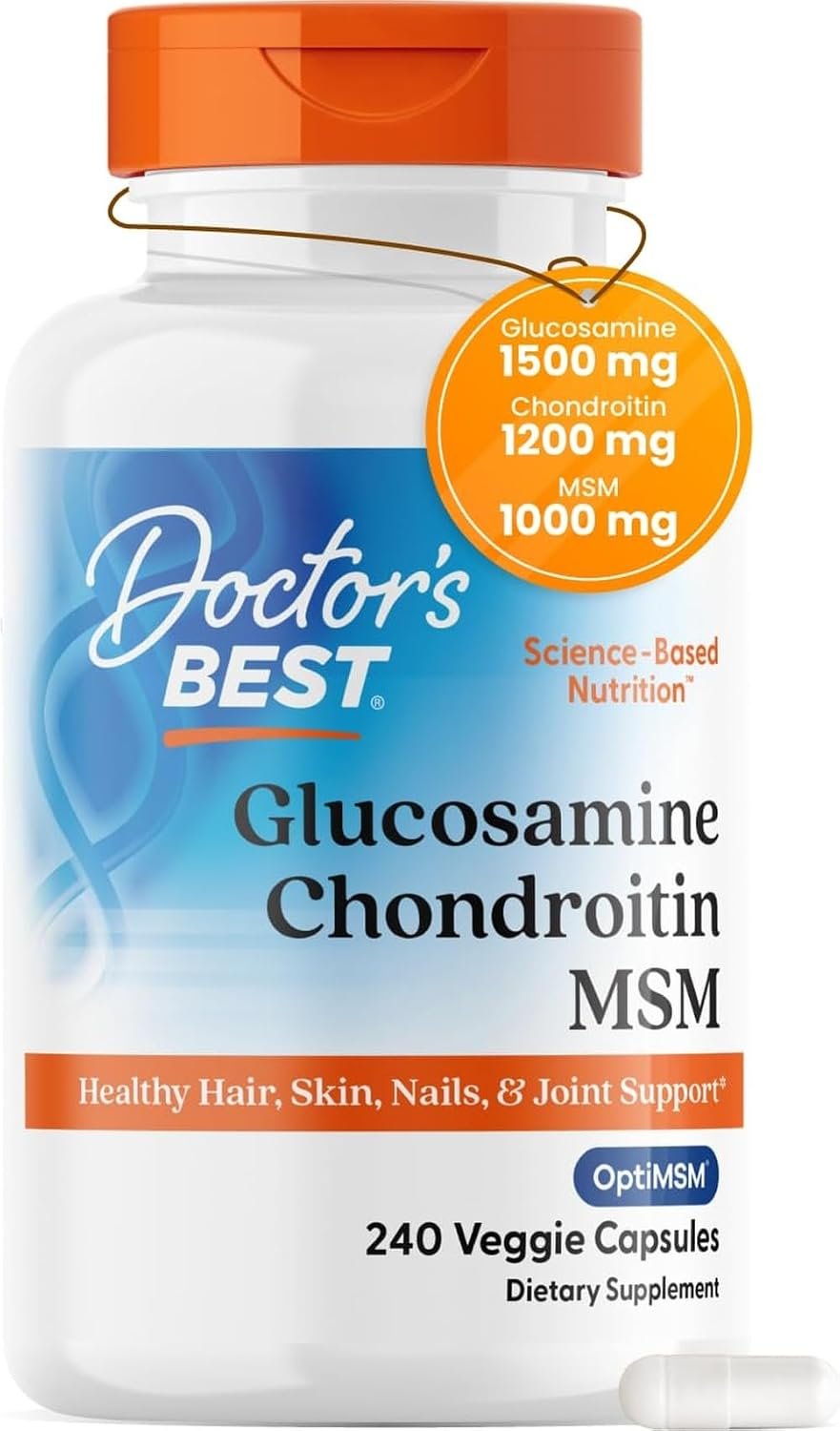 Doctor’s Best Glucosamine Chondroitin MSM, Non GMO, 240 Capsules | Joint Health Support Supplement for Women & Men, Nutritional Support for Joint Strength, Hair, Skin & Nails, Gluten Free
