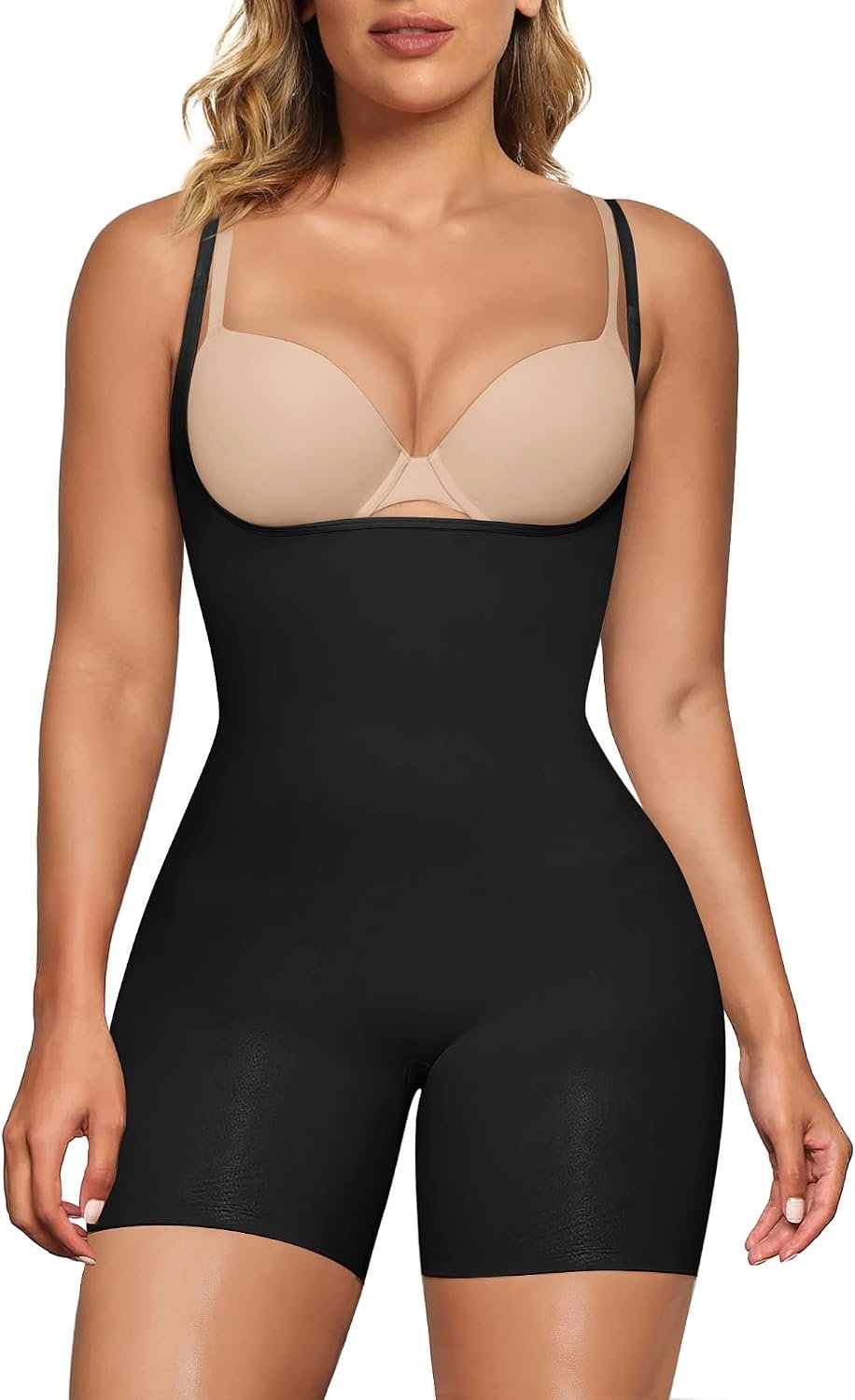 SHAPERX Women’s Tummy Control Shapewear Bodysuit Seamless Body Shaper Mid Thigh Shaping Shorts
