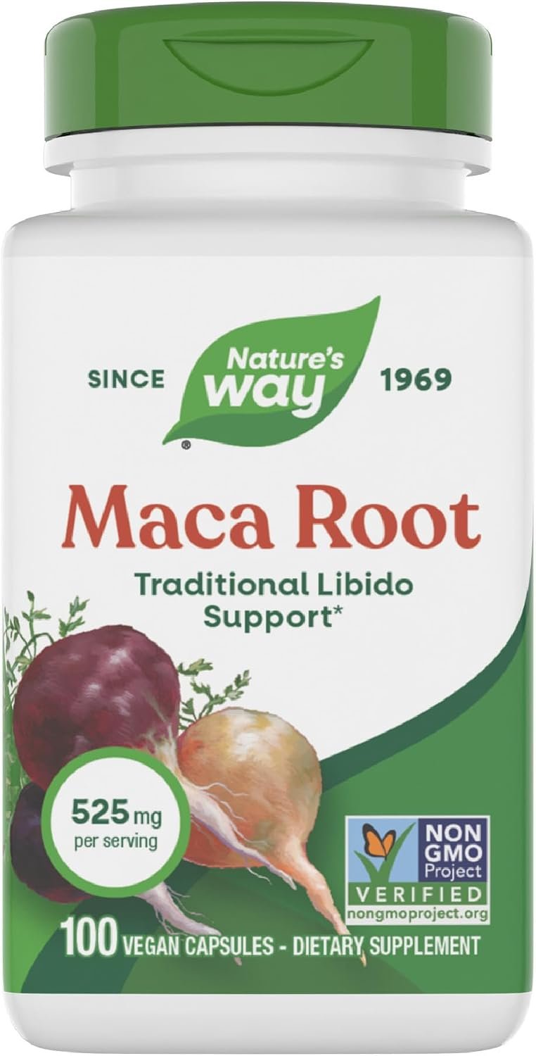 Nature’s Way Maca Root Capsules, Traditional Libido Support*, 100 ct | 525 mg per Serving, Dietary Supplement, Vegan, Non-GMO Project Verified