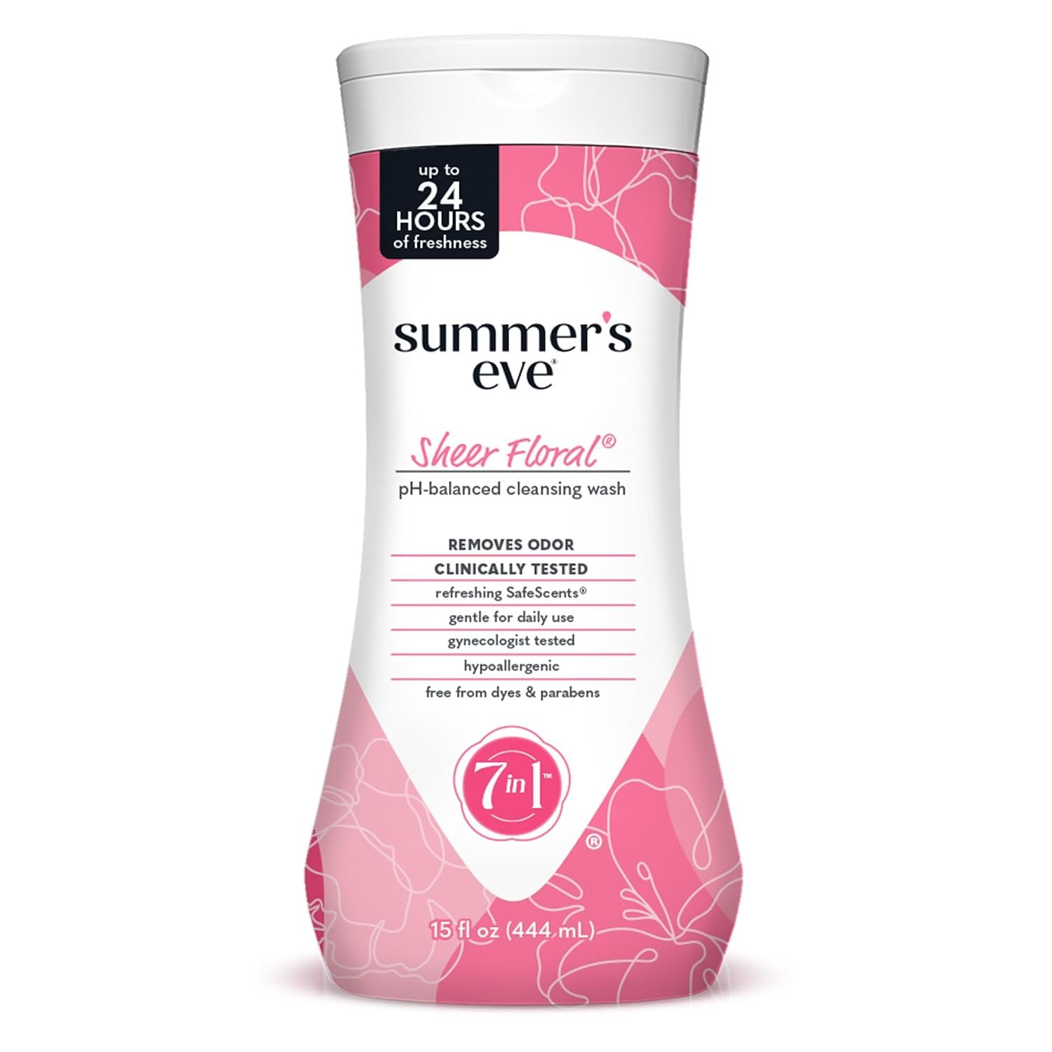 Summer’s Eve All-Over Daily Feminine Wash, Sheer Floral, 15 Fl Oz | Summers Eve Feminine Wash, Gentle pH-Balanced Body Wash for Women, Feminine Care to Remove Vaginal Odor, Gynecologist Tested
