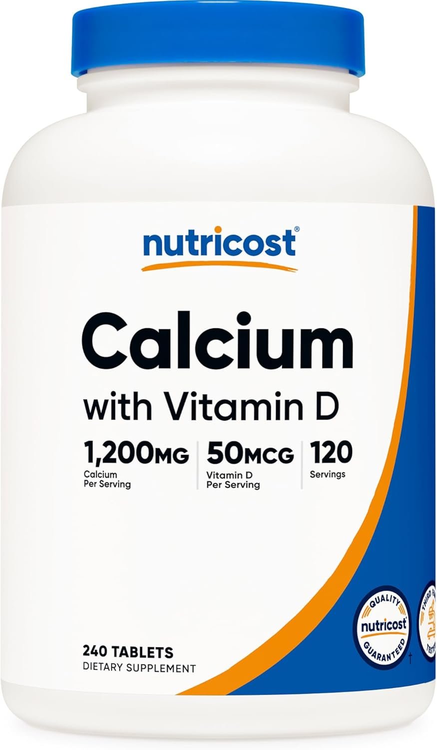 Nutricost Calcium with Vitamin D, 240 Tablets, Gluten-Free, GMO-Free | Calcium (1200mg) Vitamin D (50mcg) Per Serving
