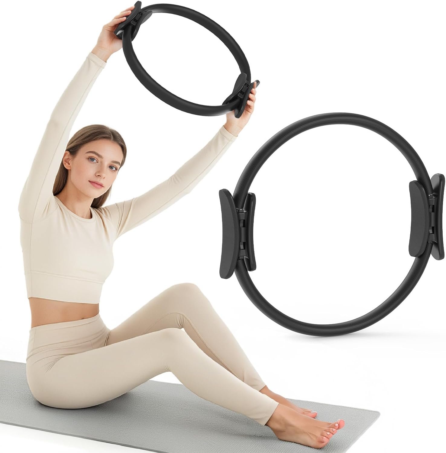 JKSHMYT Pilates Ring, 14.5 inch Magic Circle Pilates Equipment | 30 lb Resistance Home Pilates Ring, Durable Foam Padded Handles, Essentials Pilates Equipment for Beginners and Women