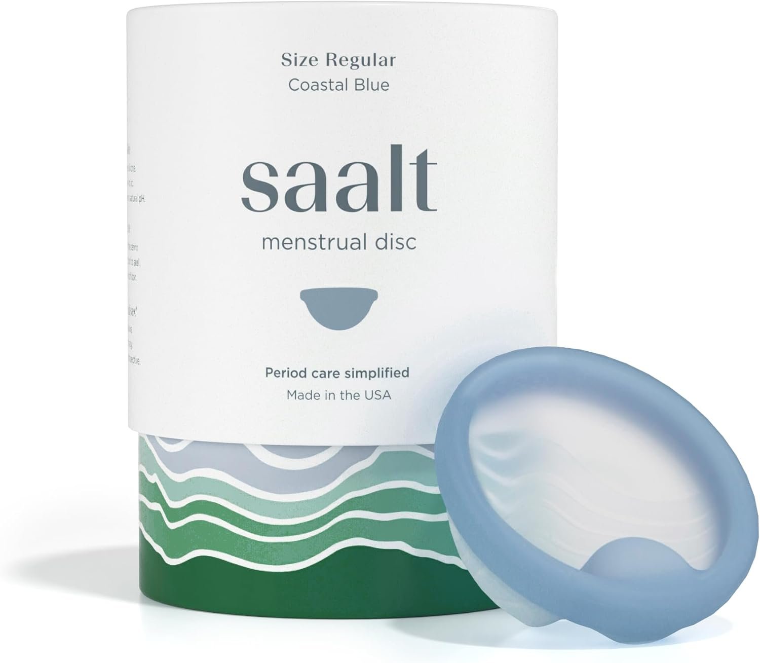 Saalt Menstrual Disc, Reusable Medical-Grade Silicone Period Disc | Removal Notch, Tampon Alternative, Leak-Free Protection Up to 12 Hours, Made in USA, Lasts 10 Years, Blue, Regular