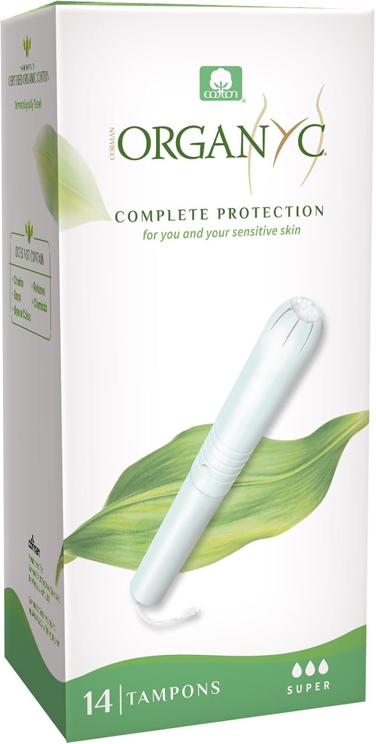 Organyc 100% Certified Organic Cotton Tampons – Cardboard Applicator, Free from Chlorine, Perfumes, Rayon, and Chemicals – Super, 14 Count