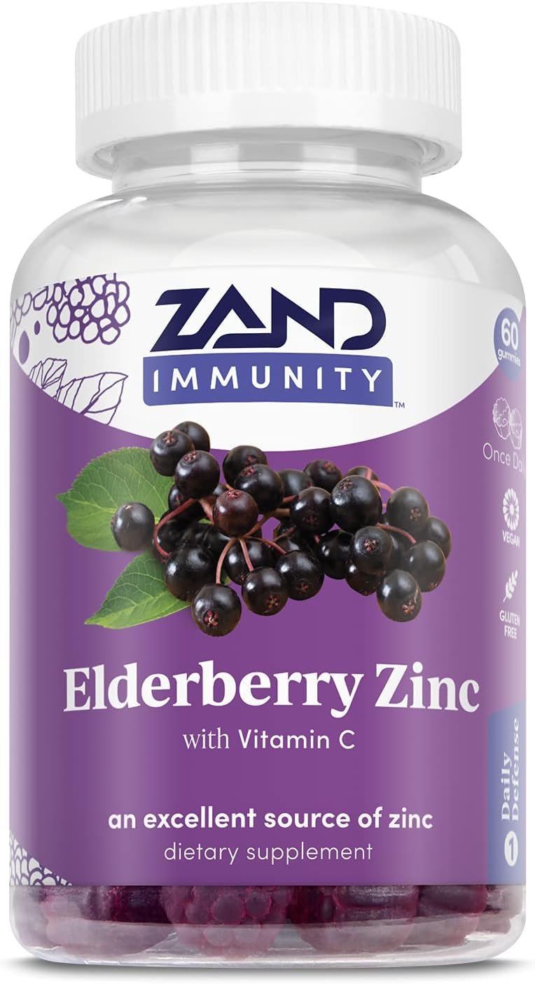 ZAND Elderberry Zinc Immunity Gummies with Vitamin C, Year-Round Immune Support for Children & Adults, 60 Count