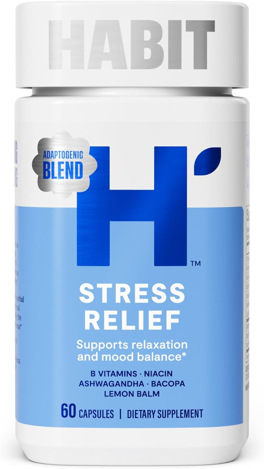 Habit Stress Relief Supplement (60 Capsules) – New Look, Supports Relaxation & Mood Balance, Vitamin B, Adaptogens, Lemon Balm, Calming, Vegan, Non-GMO (1 Pack)