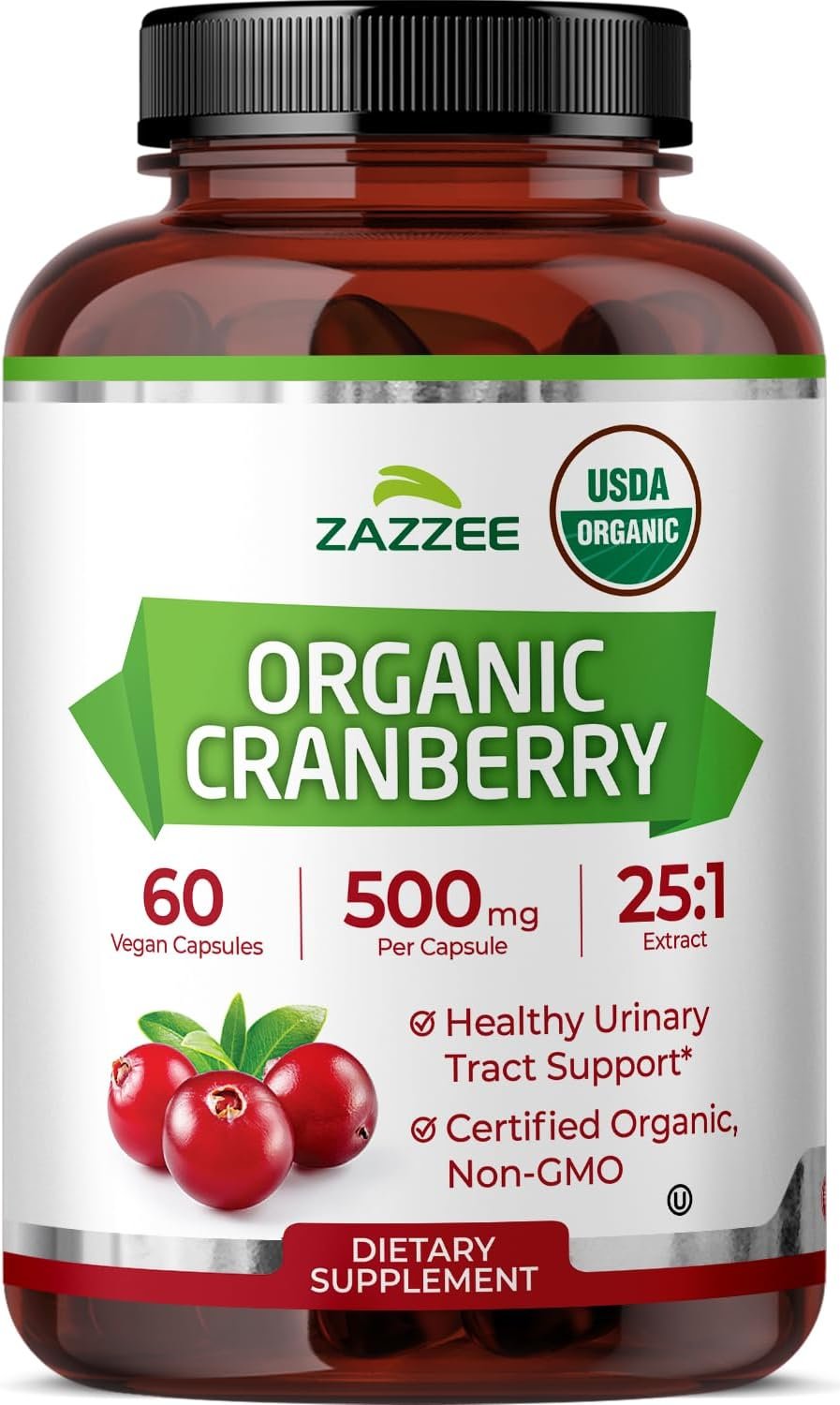 Zazzee USDA Organic Cranberry 25:1 Extract, 500 mg per Capsule, 60 Capsules