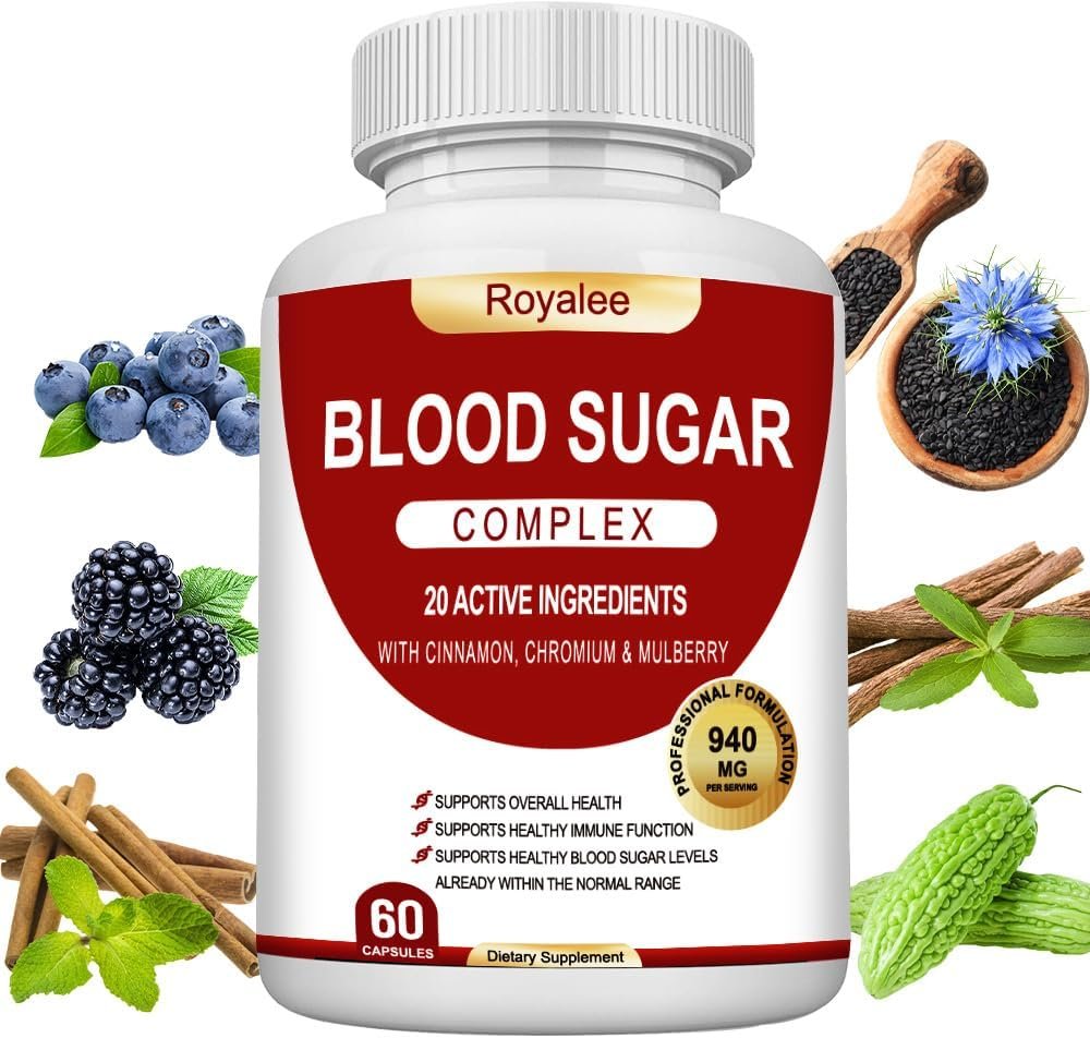 Blood Sugar Complex Supplement Helps Maintain Healthy Blood Sugar Levels Herbal Blend with Bitter Melon, Mulberry Leaf, Cinnamon Bark, Chromium & Alpha Lipoic Acid – Non-GMO – 60 Capsules