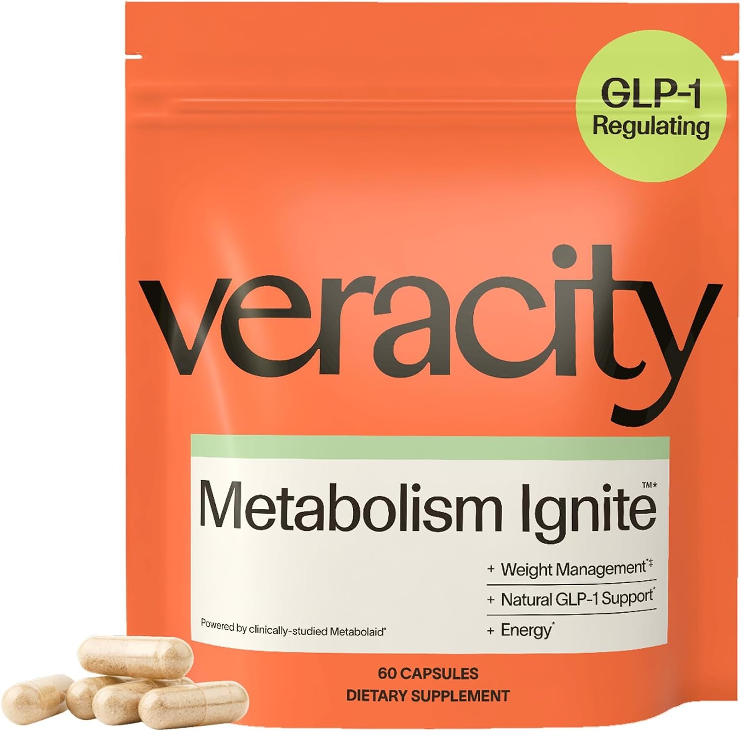Veracity Metabolism Ignite – Boosts GLP-1 to Reduce Appetite and Cravings for Clinically Proven Weight Loss – Natural GLP-1 & Metabolic Support Supplement – Burns Fat – Side Effect Free – 30 Serving