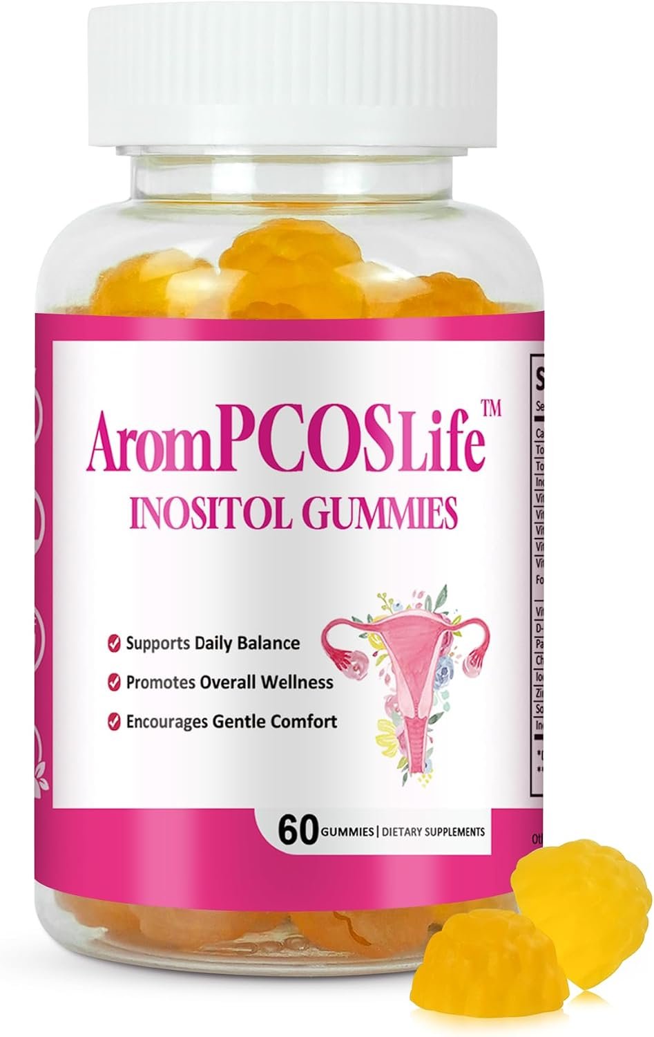 AromPCOSLife Inositol Gummies for Women, 60 Count, Myo-Inositol Supplement with Folate & Vitamins B6 & B12, Supports Daily Wellness, Orange Flavor